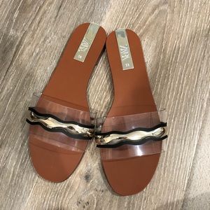Zara gold and vinyl sandals